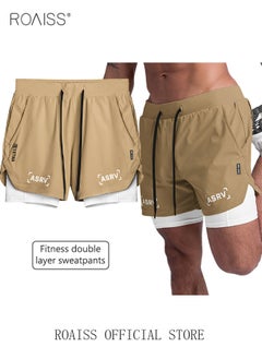 Buy Five-Point Sports Shorts Fake Two-Piece Quick Drying Double Layer Basketball Pants Anti-Light Running Fitness Summer in UAE