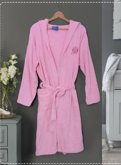 Buy Cotton bathrobe with a pocket &head cap for unisex, 100% Egyptian cotton, ultra-soft, highly water-absorbent, color-fast and modern, ideal for daily use, resorts and spas L in UAE