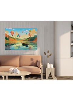 Buy Painting boat floating lake with many colorful balloons floating in the sky in Egypt