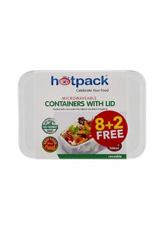 Buy Hotpack Microwavable Container with Lid Rectangular 500ml 8+2 FREE in Saudi Arabia