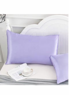 اشتري 2pcs/set 20"*30" Pillow Case Well-made Soft Pillow Slipcover Silk-like Queen Size Pillowcases 51*76cm Silky Smooth Solid Color Envelope Closure Pillow Slip Pillow Cover Case, Light Purple في السعودية