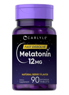 اشتري Melatonin 12 mg Fast Dissolve 90 Tablets | Natural Berry Flavor | Vegetarian, Non-GMO, Gluten Free في الامارات