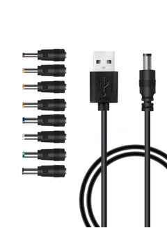 Buy Universal 5V USB to DC 5V Power Cord 5.5 2.1 mm Plug Connector Tip Jack Charging Cable with 8 Connector Tips in UAE