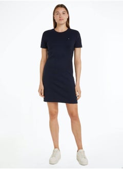 Buy Women's Slim Fit Mini T-Shirt Dress -  Pure cotton, Blue in UAE