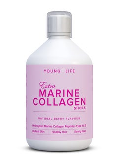 Buy Extra Marine Collagen Shots 10,000mg | 500 ML | Premium Swedish Hydrolyzed Collagen Peptides Liquid | Biotin | Vit C, D, B6, B12 | Green Tea | Hyaluronic Acid | Sugar Free | GMO Free | Berry Flavor in UAE