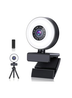 اشتري 4K Webcam, HD Autofocus Webcam with Microphone, Adjustable Light Computer Camera with Privacy Cover and Tripod Stand, Plug and Play USB Webcam for Laptop Desktop Video Calling في الامارات