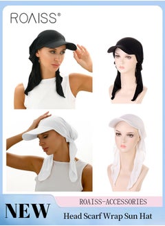 Buy 2 Pcs Brim Head Scarf Wrap Sun Visor Hat Women Bonnet Muslim Turban Baseball Cap Curved Hat Hair Loss Headwear Black and White in UAE