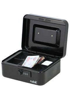 Buy Medium Cash Box with Tray and Combination Lock Portable Durable Register Money Box Safe for Bills Jewelry Receipts Coins (20x16x9cm) Black in UAE