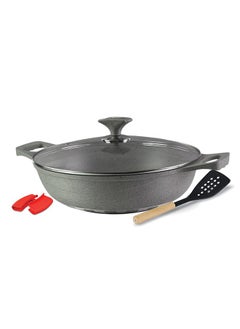 اشتري ROYAL KITCHEN Cresta Non Stick Wok 28 cm – 5 Pcs Grey Marble Coated Diecast Karahi Set with Nylon Spoons & Pot Holder, Tempered Glass Lids, Food Grade, Stylish Design, Durable, Dishwasher Safe, Bio Plus System, Energy Efficient في الامارات