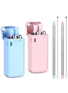 Buy Reusable and foldable silicone straw with stainless steel coating, cleaning brush and cleaning lid for easy cleaning and compatible with hot and cold water in Saudi Arabia