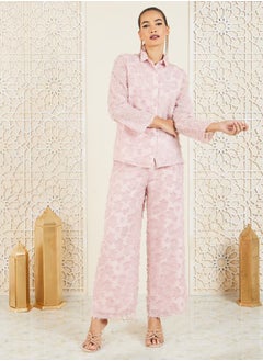 Buy Tassel Textured Shirt and Wide Leg Pant Set in Saudi Arabia