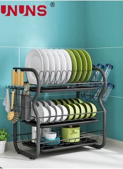 Buy Large Dish Drying Rack, 3 Tier Dish Rack with Tray Utensil Holder & Cup Holders, Large Capacity Rustproof Dish Drainer, Drain Board Tray for Kitchen Counter Organizer Storage for Kitchen Counter in UAE