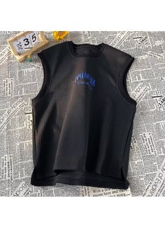 Buy Sleeveless Embroidered Streetwear Tank Top for Men Black in Saudi Arabia