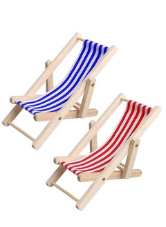 اشتري 2 pcs Mini Beach Chair Mini Wooden Chair Beach Chair Model Mini Foldable Beach Chair Mini Furniture Accessories with Red Blue Stripe for Dollhouse Garden Accessory في الامارات