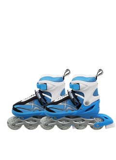 Buy Inline Adjustable Skates Medium Size 34 EUR (UK 1.5) - 38 EUR (UK 5) for 6 to 12 Years | Blue, White | Aluminium Chassis and 70 mm  Wheels | Skating Shoes in UAE