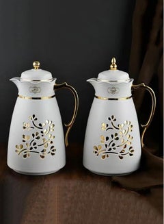 Buy Royal Camel Thermos Set Decorated  2 Pieces For Coffee And Tea Light Grey/Golden 1Liter in Saudi Arabia