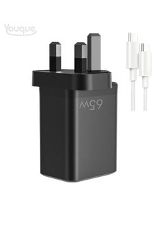 Buy 3-Port GaN 65W USB C Laptop/Mobile Phone/Tablet Fast Charger With 100W Type-C Charging Cable For HUAWEI/Apple/HP/Dell/Lenovo/Samsung Various Devices in Saudi Arabia