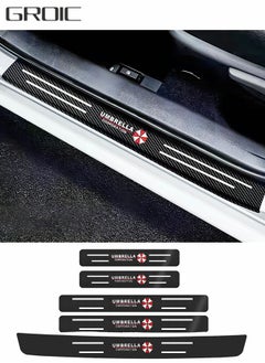 اشتري 5PCS Car Carbon Fiber Door Sill Protector Rear Bumper Protector Guard, Universal Black Rubber Scratch Resistant Umbrella Pattern, Door Sill Protector Accessories Trim Cover for SUV/Car في الامارات