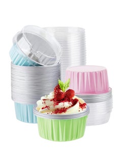 Buy 125ml 30 pcs Disposable Aluminum Foil Cake Cup 5oz Mini Pan With Lids Ramekins in Saudi Arabia