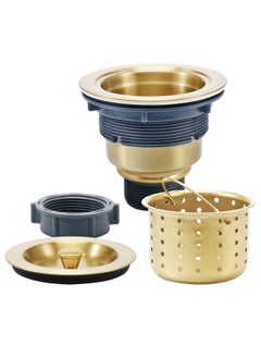 اشتري KONE 3-1 2 Inch Gold Sink Drain  Durable Stainless Steel Brass Kitchen Sink Drain Assembly Kit With Sink Strainer Waste Basket Strainer Assembly Sealing Lid for Standard Kitchen Sink في الامارات