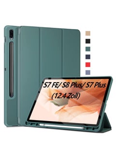 اشتري Ecosystem Case for Samsung Galaxy Tab S7 FE 2021/S8 Plus 2022/S7 Plus 2020 Case 12.4 Inch [S-Pen Stand] Auto Wake/Sleep Kickstand TPU Protective Tablet Cover for Tab S7 FE/S8 Plus/S7 Plus (Green) في مصر