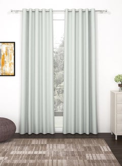 Buy Blackout Curtain, Superior Faux Silk Plain Solid 2 Piece Door Curtains,7 Feet, Grey in UAE