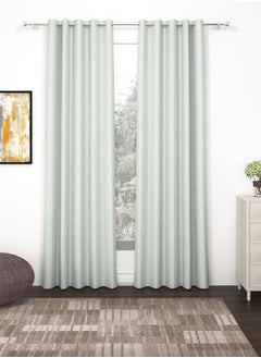 Buy Blackout Curtain, Superior Faux Silk Plain Solid 2 Piece Door Curtains,7 Feet, Grey in UAE