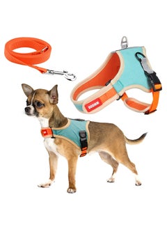 اشتري Pet Harness and Lead Set for Walking, Adjustable Soft Reflective Strip Faux Suede Escape Vest Harness and Leash Cat Kitten Walking Vest with Leash for Cats and Small Dogs Orange and Lake Blue, L في الامارات