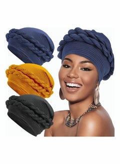 Buy 3 Pieces African Women Turban Cap Head Wrap Knot Pre-Tied Bonnet Braid Turban for Women, Multicolored, One Size in UAE
