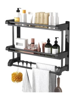 Buy Floating Shelves Bathroom Shelf Organizer,with Hooks Soap Holder, No Drilling Stainless Steel Wall Mounted Hanging, Bathroom Wall Organizer Shelf Metal Frame (two layers) in UAE