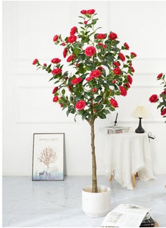 Buy 180CMRose Artificial Camellia Flower Tree, Faux Camellia Plant Blooming Potted Flower Tree Fake Tree with Simulated Flowers Realistic Leaves in Black Pot for Home Indoor Outdoor Porch Decor in Saudi Arabia