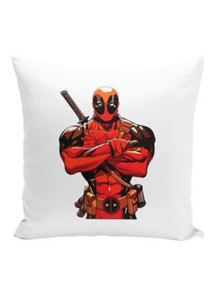 Buy Deadpool Red Character Printed Decorative Pillow White/Orange/Brown 16x16inch in UAE