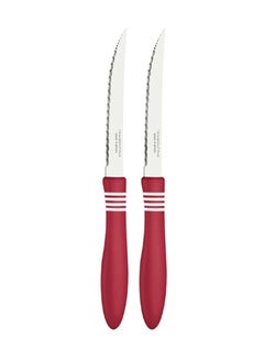 Buy Cor&Cor 2 Pieces Steak Knife Set with Stainless Steel Blade and Red Polypropylene Handle in UAE