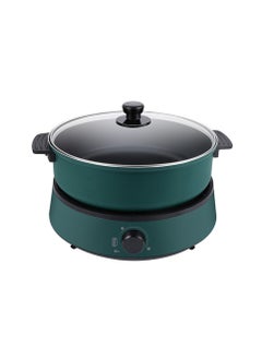 Buy Multi-Functional Electric Hot Pot for Fry/Boil/Suffocate/Stir-fry, 1350W Shabu Hot Pot Non-Stick Electric Cooker, 4 Liters with Tempered Glass Lid TKM-001 Green in Saudi Arabia