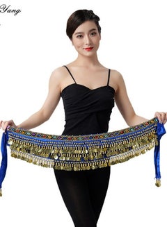اشتري Coins Pendant Diamond Waist Chain Skirt Belly Dance Tassel Waist Wrap Belt Skirts Party Rave Costume Dark Blue في الامارات