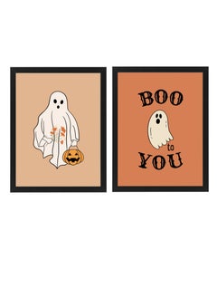 اشتري set of 2, Halloween Spooky Ghost Framed Poster 30x40cm - Spooky Halloween Wall Art Decor for Kids' Rooms, Home, Nursery, or Party -  Halloween Decoration Gift في الامارات