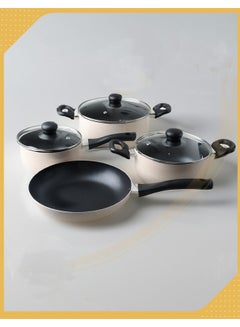 Buy Kitchen set of 4 cooking pots with glass lids and a granite frying pan in Saudi Arabia