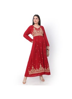 اشتري LONG EMBROIDERED VISCOSE SOLID RED COLOUR ARABIC JALABIYA DRESS في الامارات