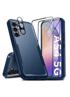 Buy [1+2+1]Case for Samsung Galaxy A54 5G, with Tempered Glass Screen Protectors (2PCS)&HD Lens Protector (1PCS), Rugged Non Slip Textured Case (Samsung Galaxy A54, Blue) in Saudi Arabia