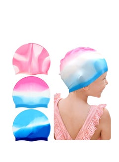 اشتري Kids Swim Cap for Boys Girls, Kids Swim Caps for Long Hair & Braids Silicone Swimming Cap, Large Waterproof Swim Hat, for Short/Long Hair to Keep Hair Dry (3 Pieces) في السعودية