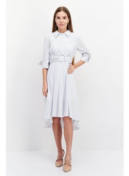 اشتري Women Micro Stripe Midi Dress, White/Blue في السعودية