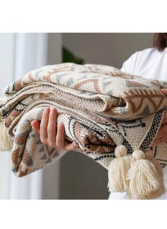 اشتري Boho Throw Blanket, Knitted Brown Tassel Throw Blankets, Soft Lightweight Vintage Tan Throw Blanket for Sofa Couch Bed and Living Room- All Seasons في الامارات