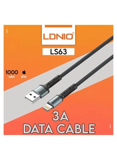 Buy Lightning Charging Cable Mobile Charger Cable Hlgh Copper 1 Meter 3Amp Strong Grey LS63 in Saudi Arabia