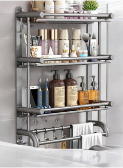 Buy Three Layer Wide Space Metal Bathroom Storage Rack - Punch Free Wall-Mounted Sink and Toilet Organizer, Heavy-Duty Load Bearing, Ideal for Balcony or Bathroom Wall Storage (50x63cm) in UAE