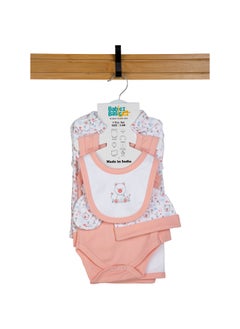 Buy 7 Piece Unisex 100% Cotton Gift Set Include Bib, Blanket, Mitten, Cap, Romper, Top And Bottom Set, Pink in UAE