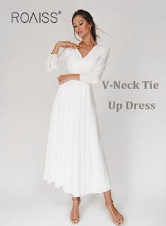 Buy New Style Deep V Dress Tie Bridesmaid Evening Gown Waist-Cinching Dress for Women Summer Women's Fashion Casual Dress Ladies Party Dress in Saudi Arabia