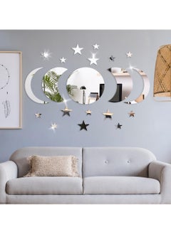 اشتري Moon Stars Mirror Wall Stickers, 20 Pieces Bohemian Acrylic Mirror Wall Decals Decorations, DIY  Mirror Effect Wall Decals Self Adhesive Personalized Decoration, for Bathroom Living Room Bedroom في الامارات