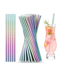 اشتري 200 Pcs Iridescent Paper Straws Drinking Disposable Straws Multicoloured Straws Birthday Party Decorations for Party Crafts (Novelty Colors) في الامارات