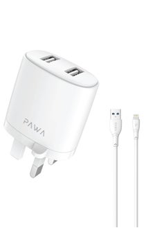 Buy Solid Travel Charger Dual USB Port 2.4A With Lightning Cable- White in Saudi Arabia