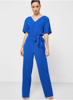 Buy V-Neck Tie Detail Jumpsuit in Saudi Arabia